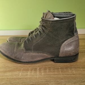 Diesel Men's Gray Lace-Up Boots Distressed Leather Canvas 43EU 10US